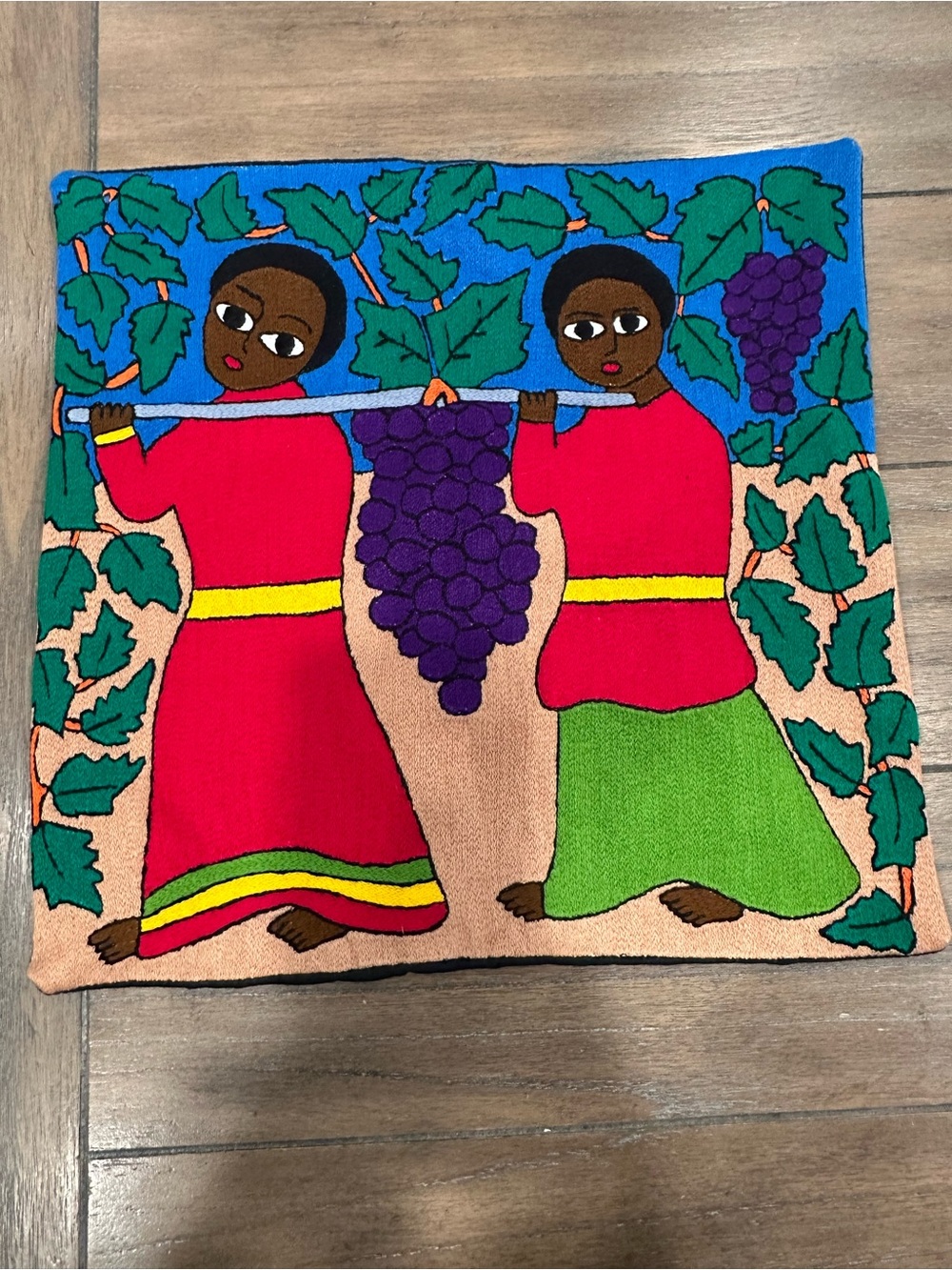 Ethiopian Jewish Embroidered Vibrant Grape Harvest Decorative Pillow Cover